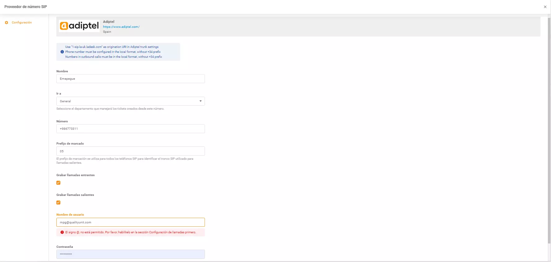 Přihlašovací údaje Adiptel
