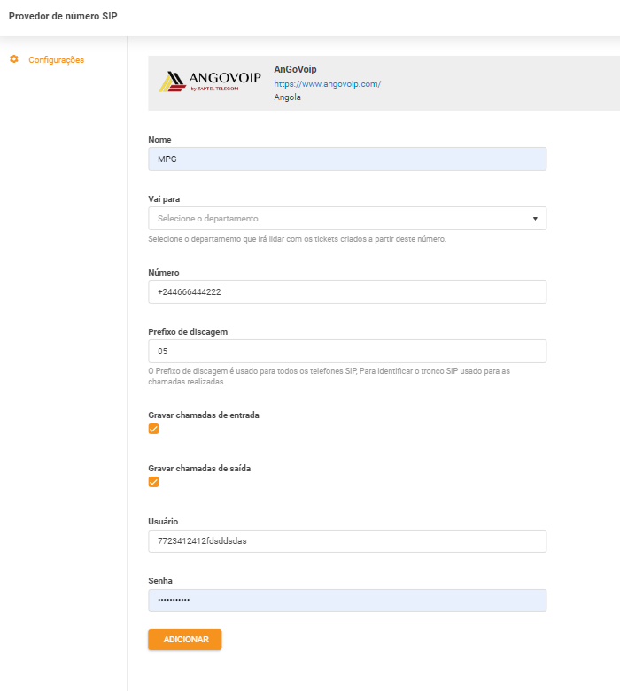 Přihlašovací údaje AnGoVoIP