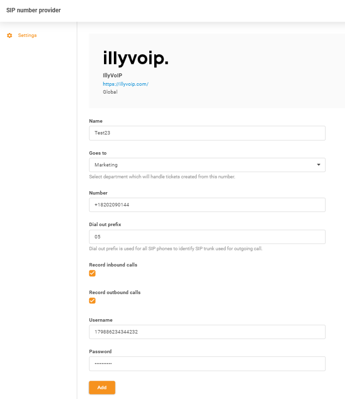 Přihlašovací údaje IllyVoIP