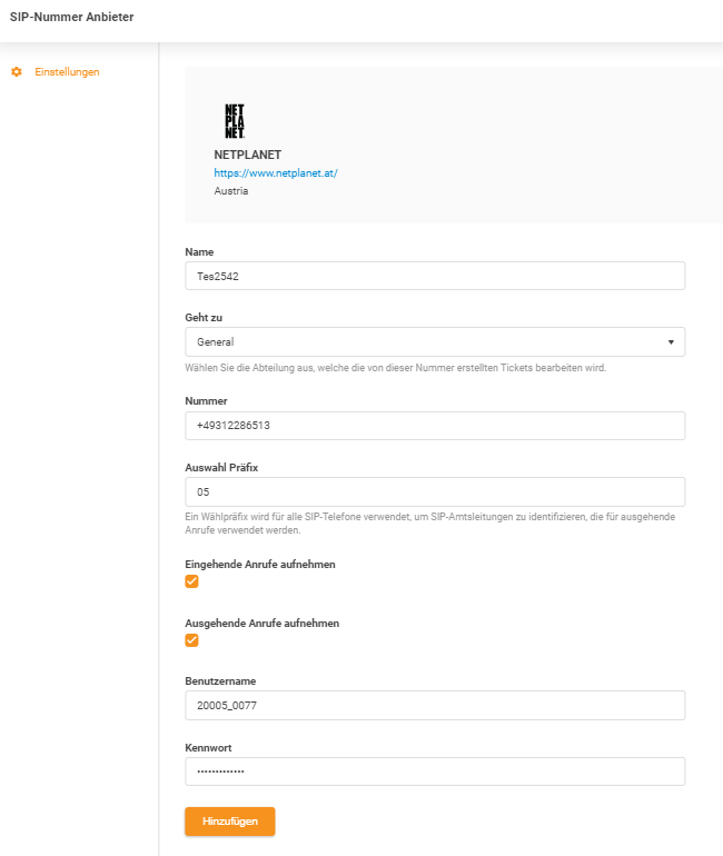 Přihlašovací údaje NETPLANET