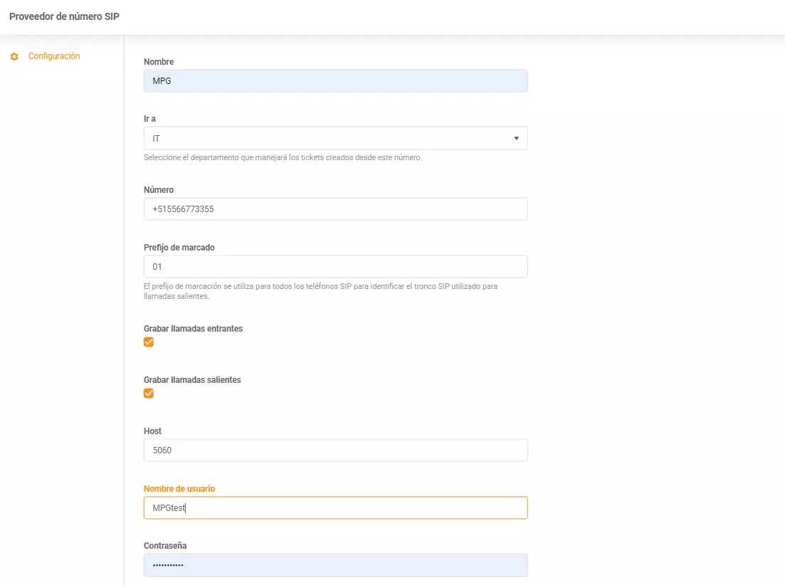 Vložení přihlašovacích údajů k PortalPBX
