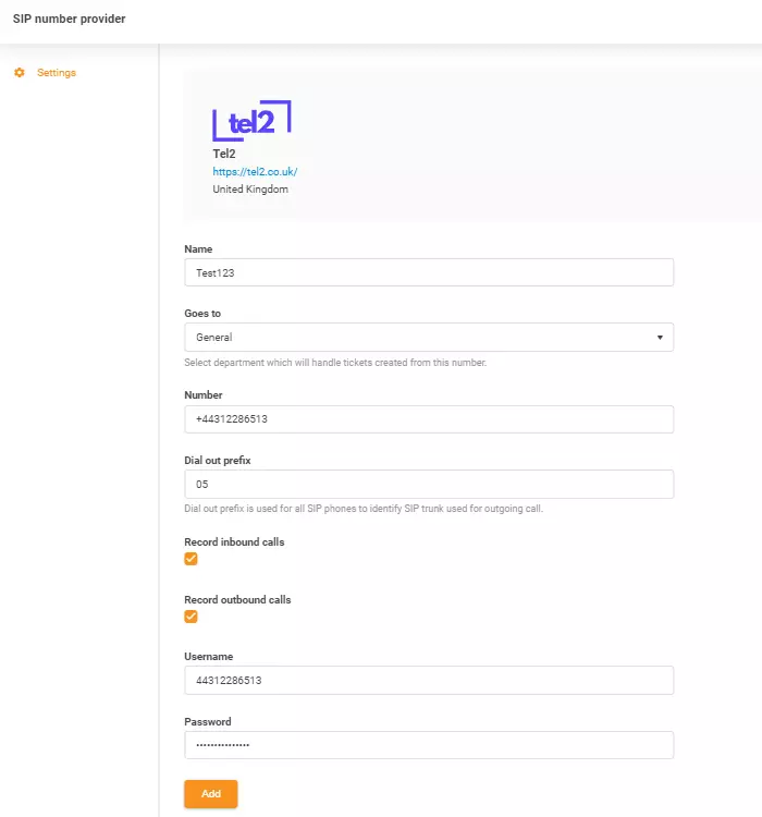 Přihlašovací údaje Tel2