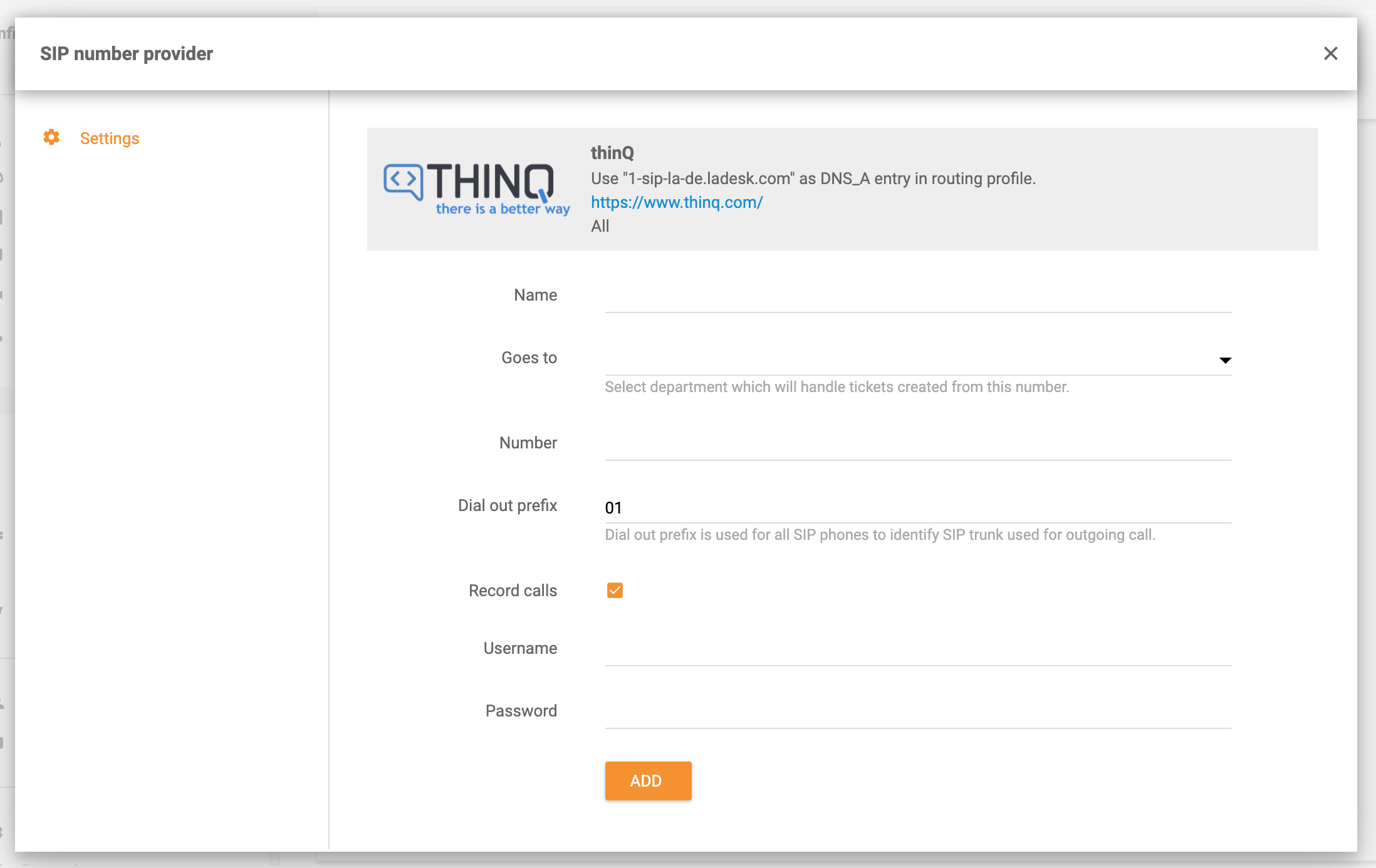 ThinQ integrace v LiveAgent