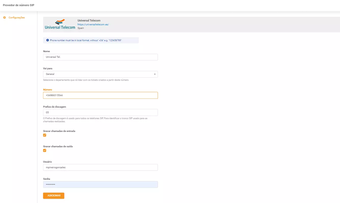 Přihlašovací údaje Universal Telecom