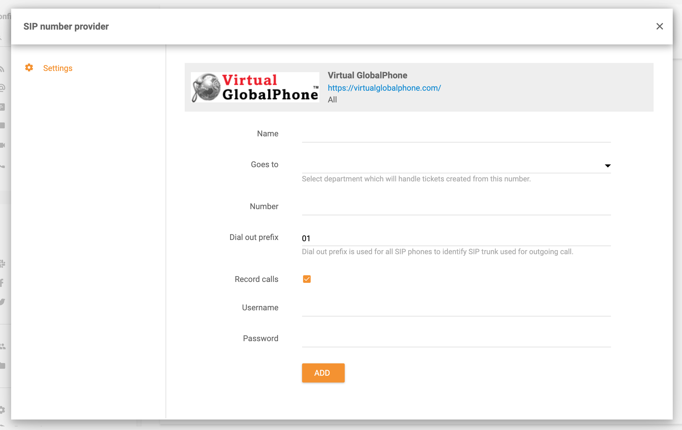 Integrace Virtual Global Phone v LiveAgent