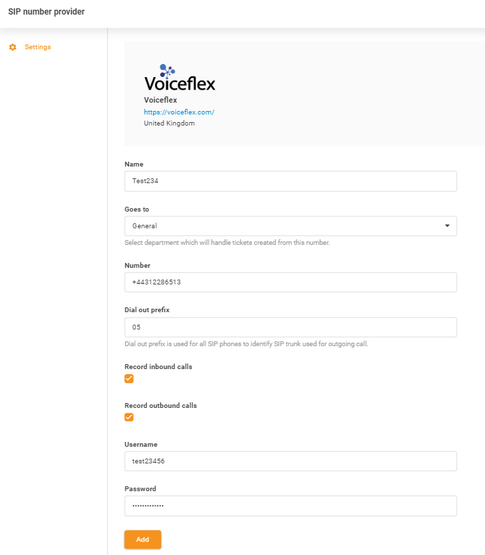 Vstup přihlašovacích údajů Voiceflex