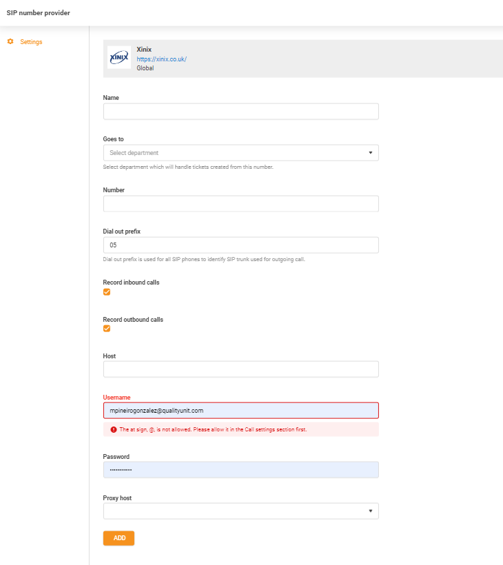 Přihlašovací údaje Xinix