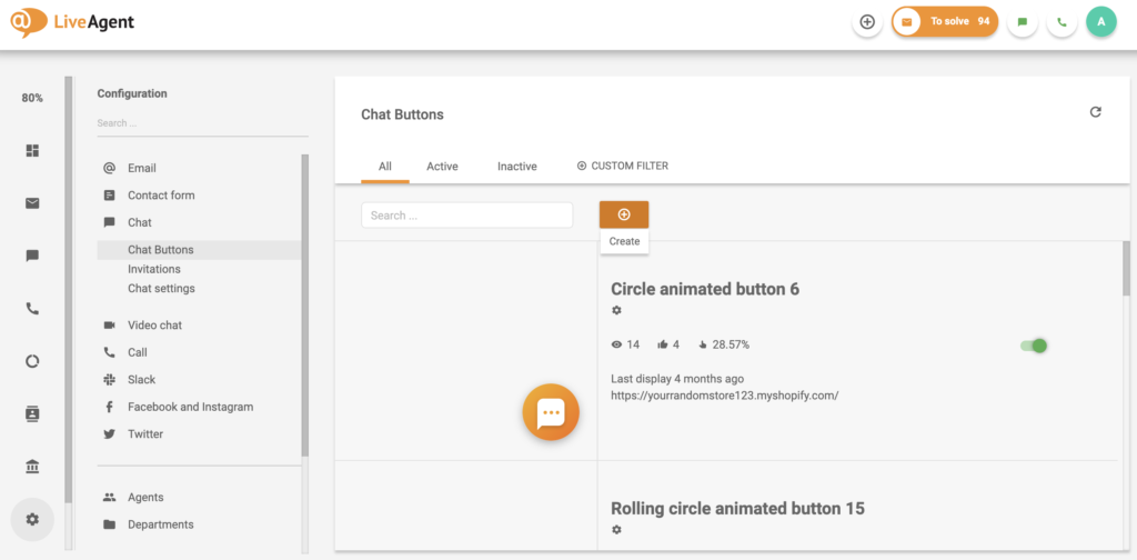 Nastavení tlačítka chatu v konfiguraci LiveAgent