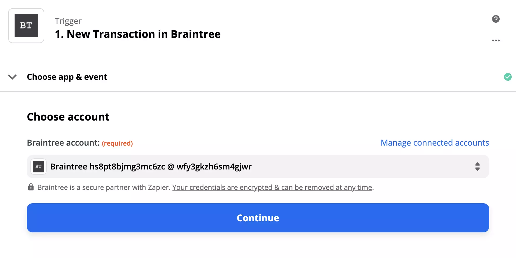 Konfigurace triggeru Braintree na Zapier