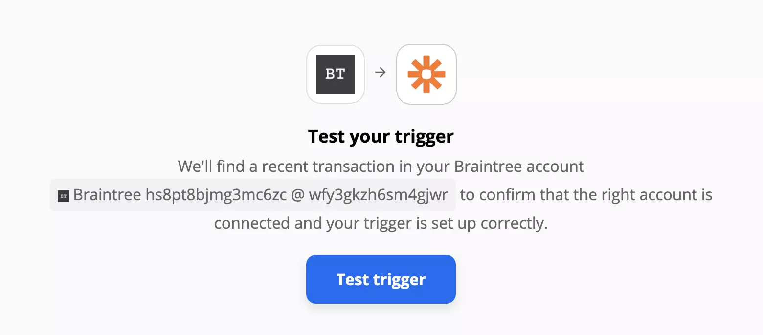 Test triggeru Braintree na Zapier