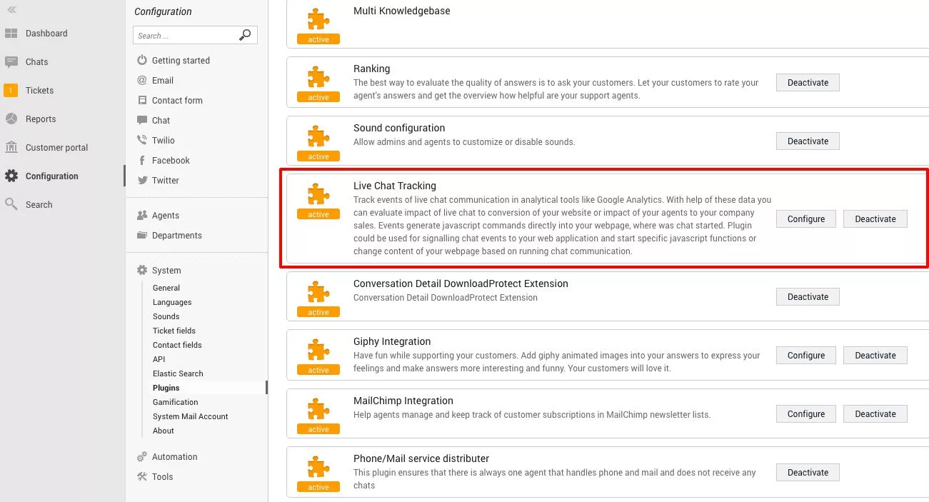 Sledování chatu LiveAgent
