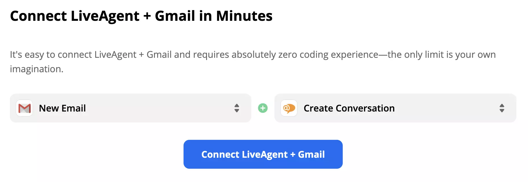 LiveAgent a Gmail s triggerem Nový e-mail a akcí Vytvořit konverzaci