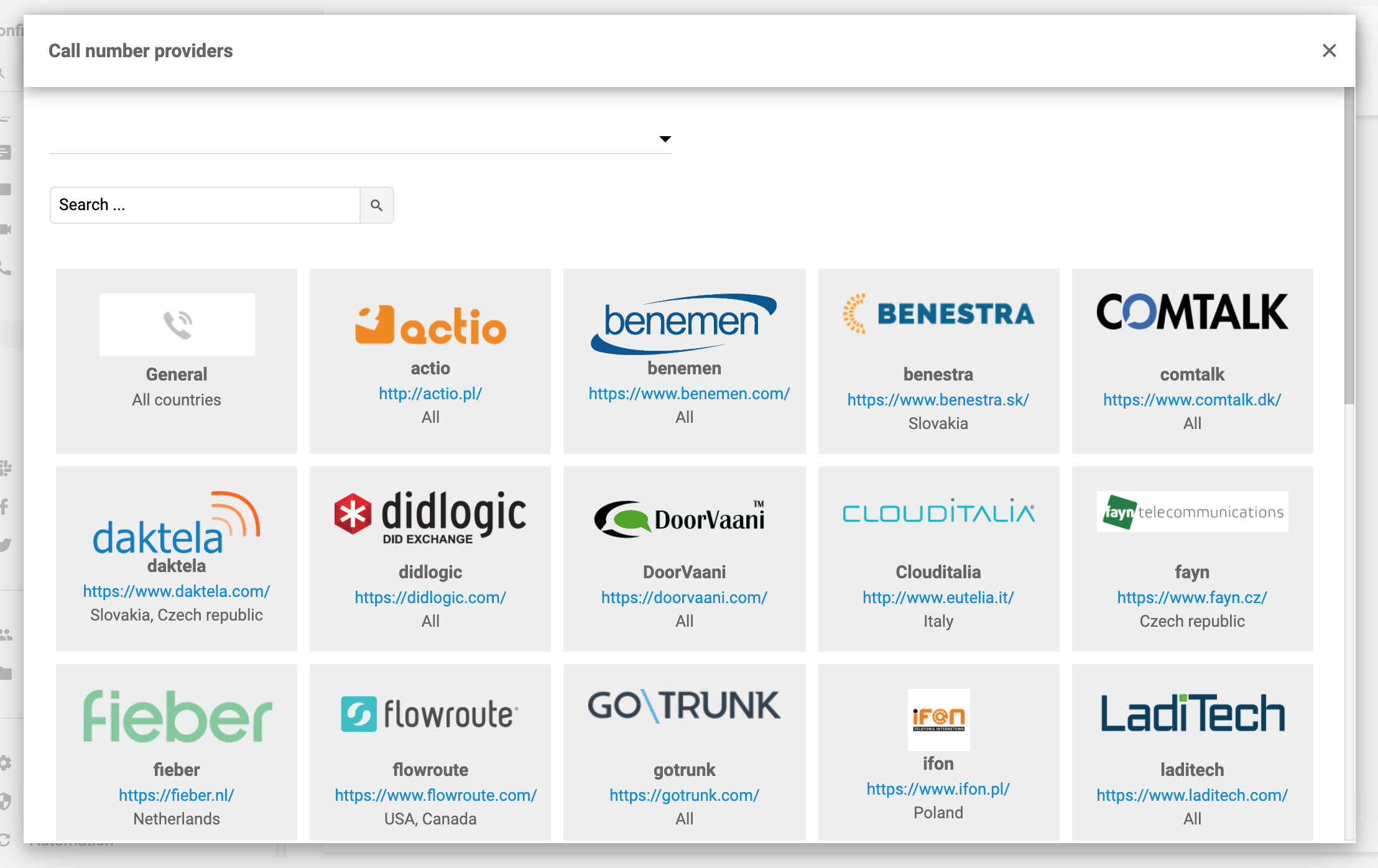 Poskytovatelé telefonních čísel LiveAgent