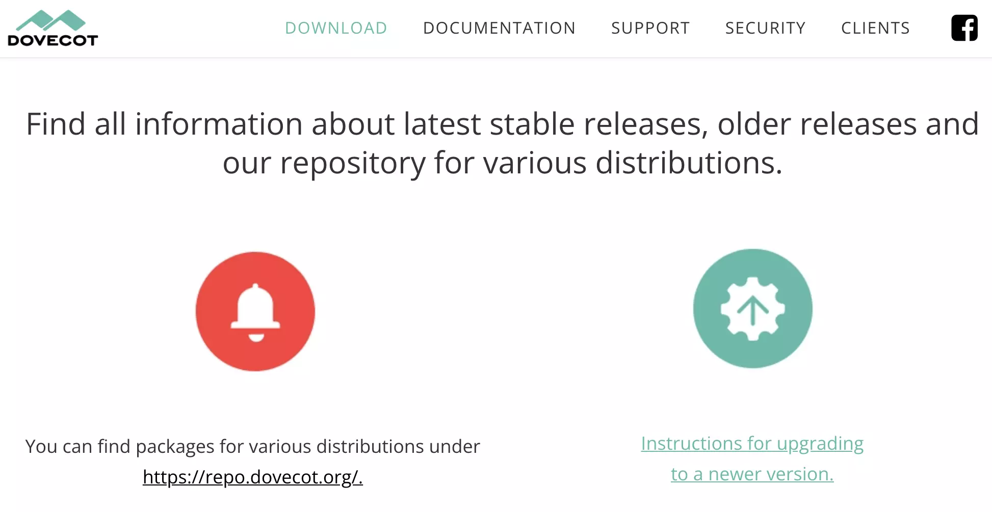 Web Dovecotu s dostupnými stažením nejnovější verze