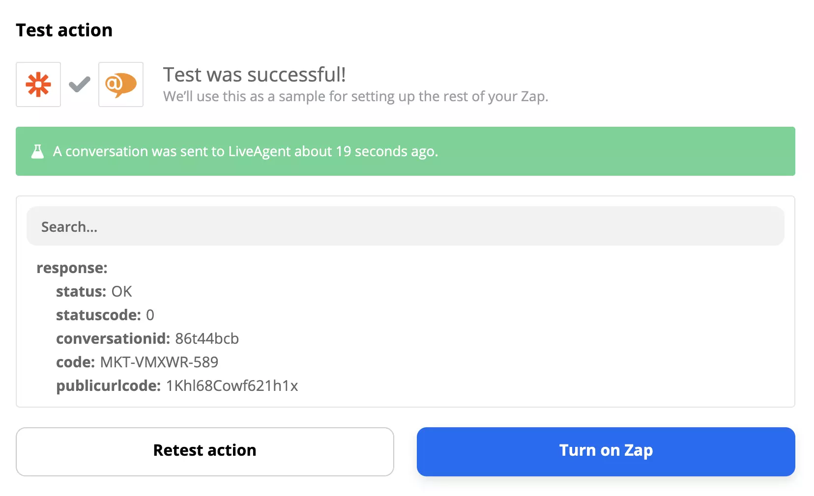 Příklad úspěšného testu integrace LiveAgent a Gmail