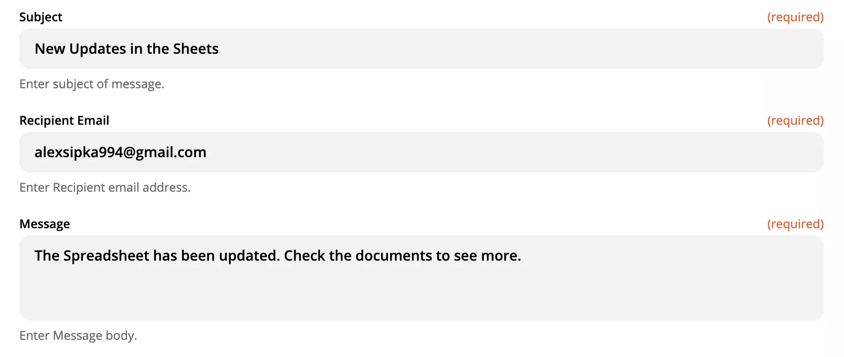 Příklad nastavení akce LiveAgent s vyplněnými poli