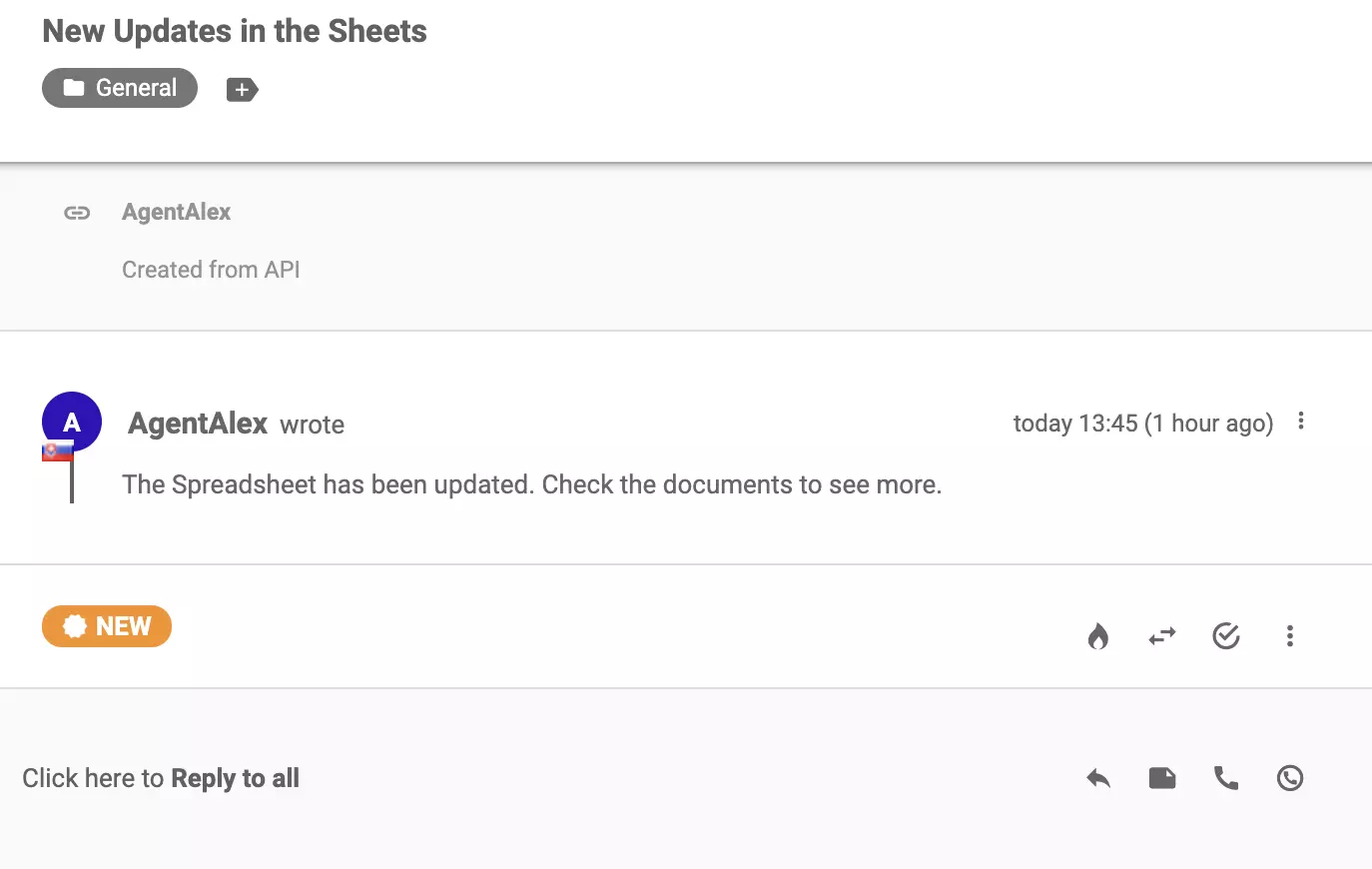 Nový ticket, který dorazil do systému po úspěšné integraci s Google Forms
