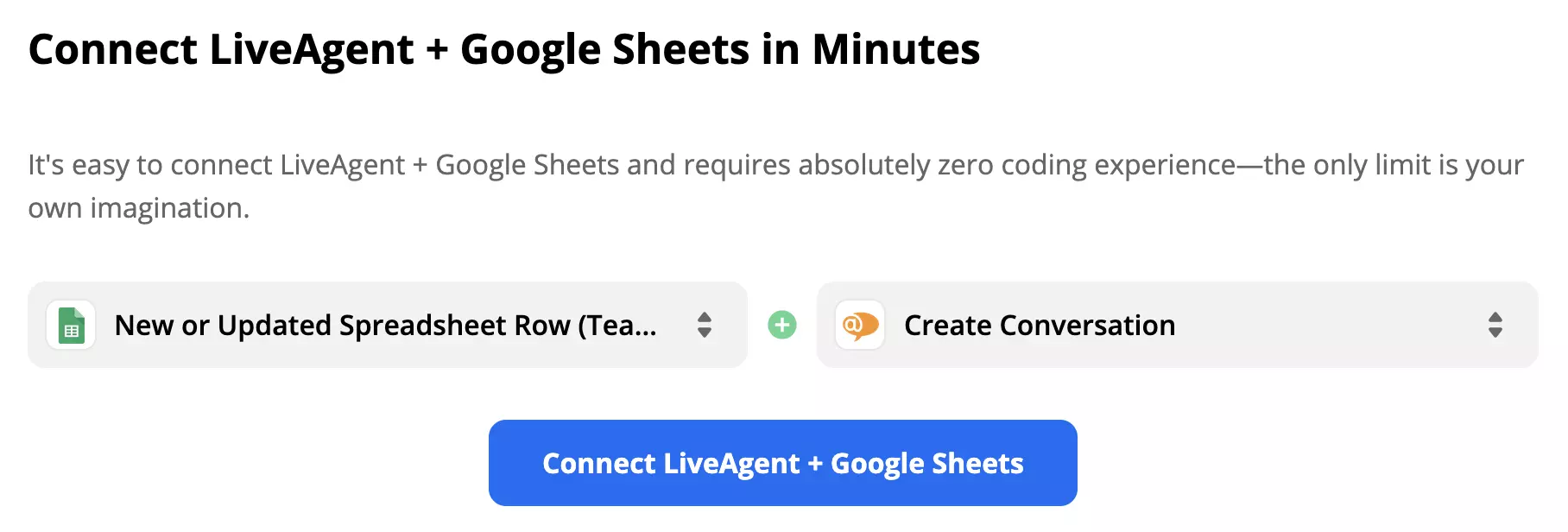 Vybraný trigger Google Sheets a akce LiveAgent