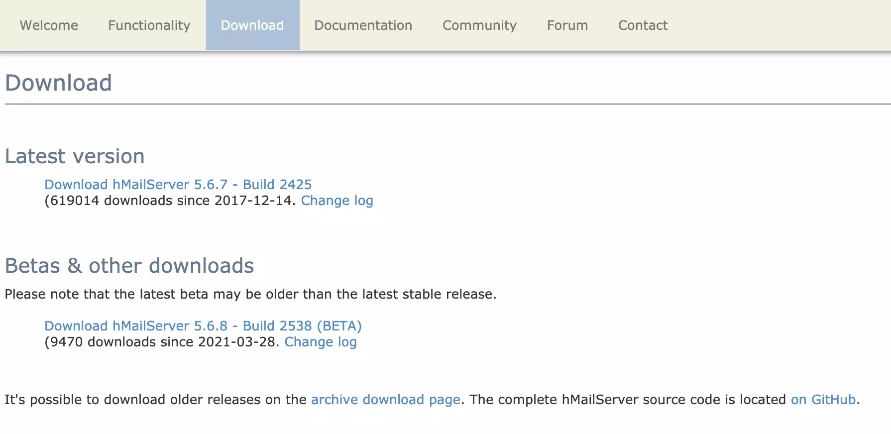 Stránka stažení HMailServer