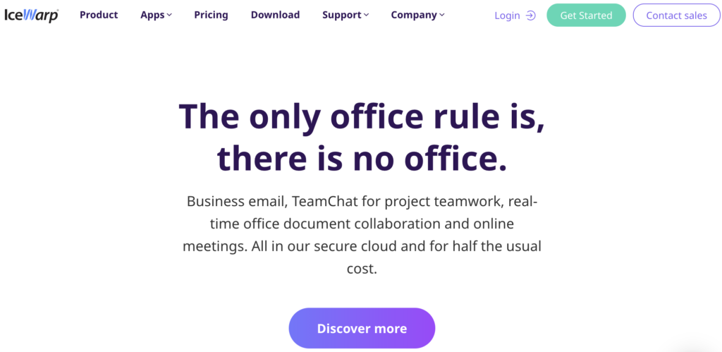 Domovská stránka IceWarp se sloganem a možnostmi podstránky