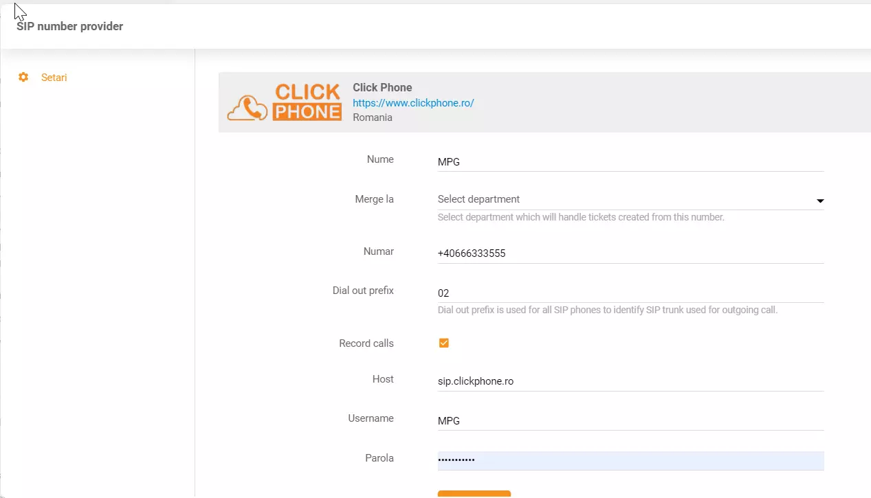 Přihlašovací údaje ClickPhone