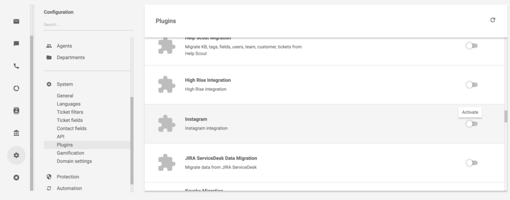 Instagram plugin v LiveAgent