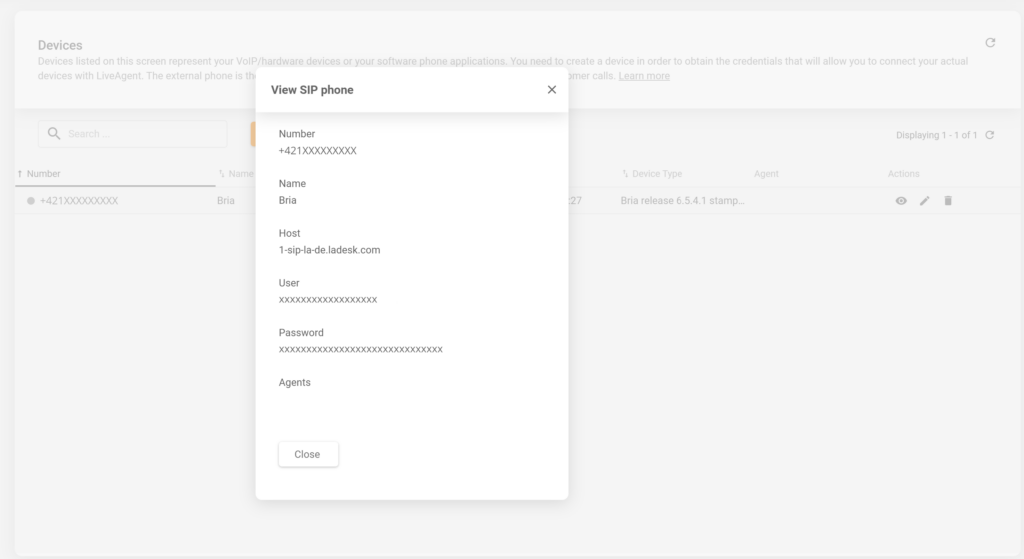 Nastavení SIP LiveAgent