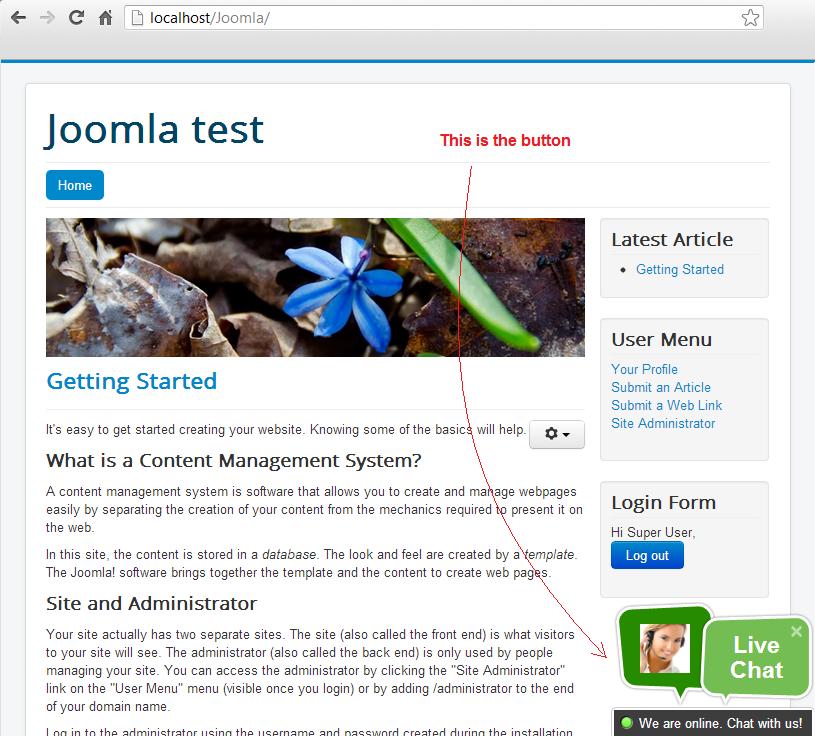Zobrazení tlačítka živého chatu Joomla