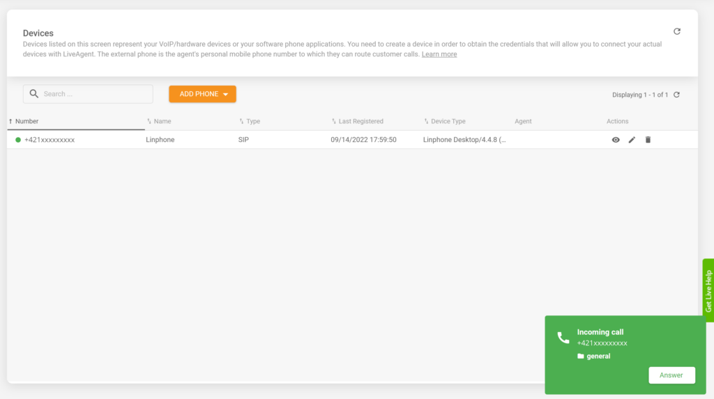 Integrace Linphone LiveAgent