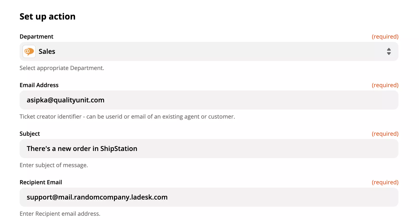 Konfigurace akce LiveAgent