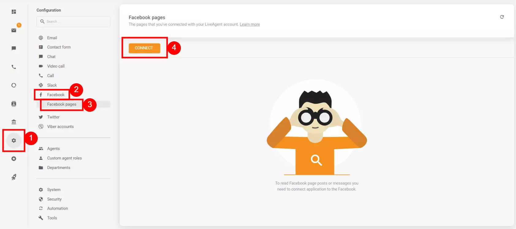 Nastavení konfigurace pro připojení vašeho účtu Facebook s LiveAgent