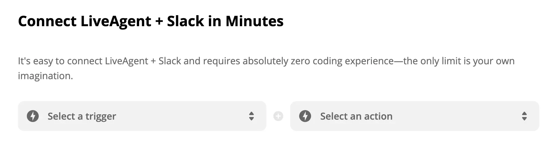 Výběr triggeru a akce LiveAgent + Slack na Zapieru