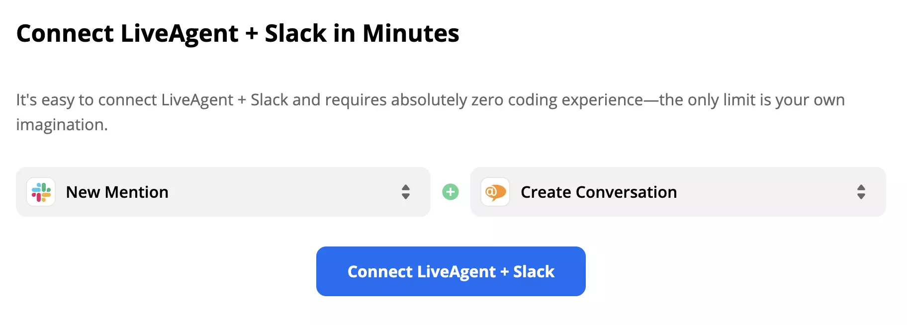 Slack trigger New Mention a LiveAgent akce Create Conversation na Zapieru