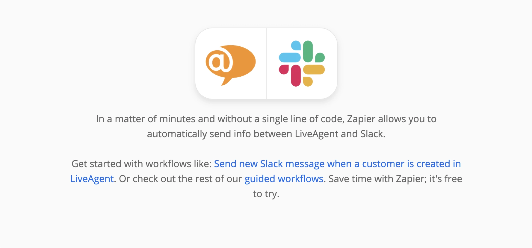 Zapier stránka s integracemi LiveAgent a Slack