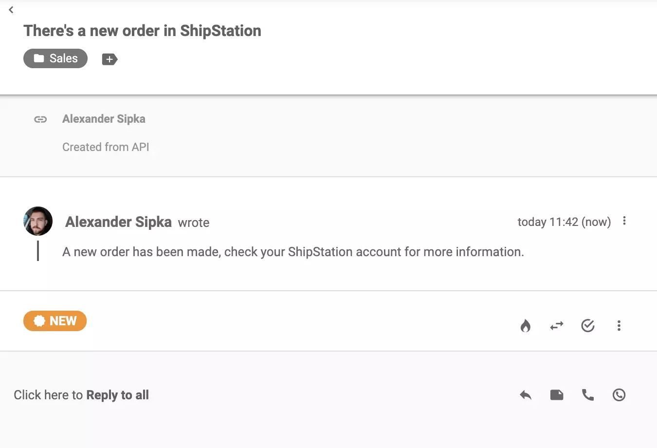 Zpráva ShipStation odeslána poté, co byla provedena nová objednávka