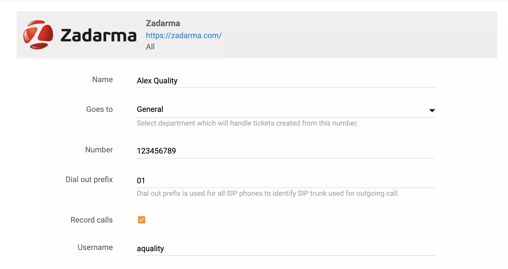 Možnosti nastavení hovorů Zadarmy v LiveAgent