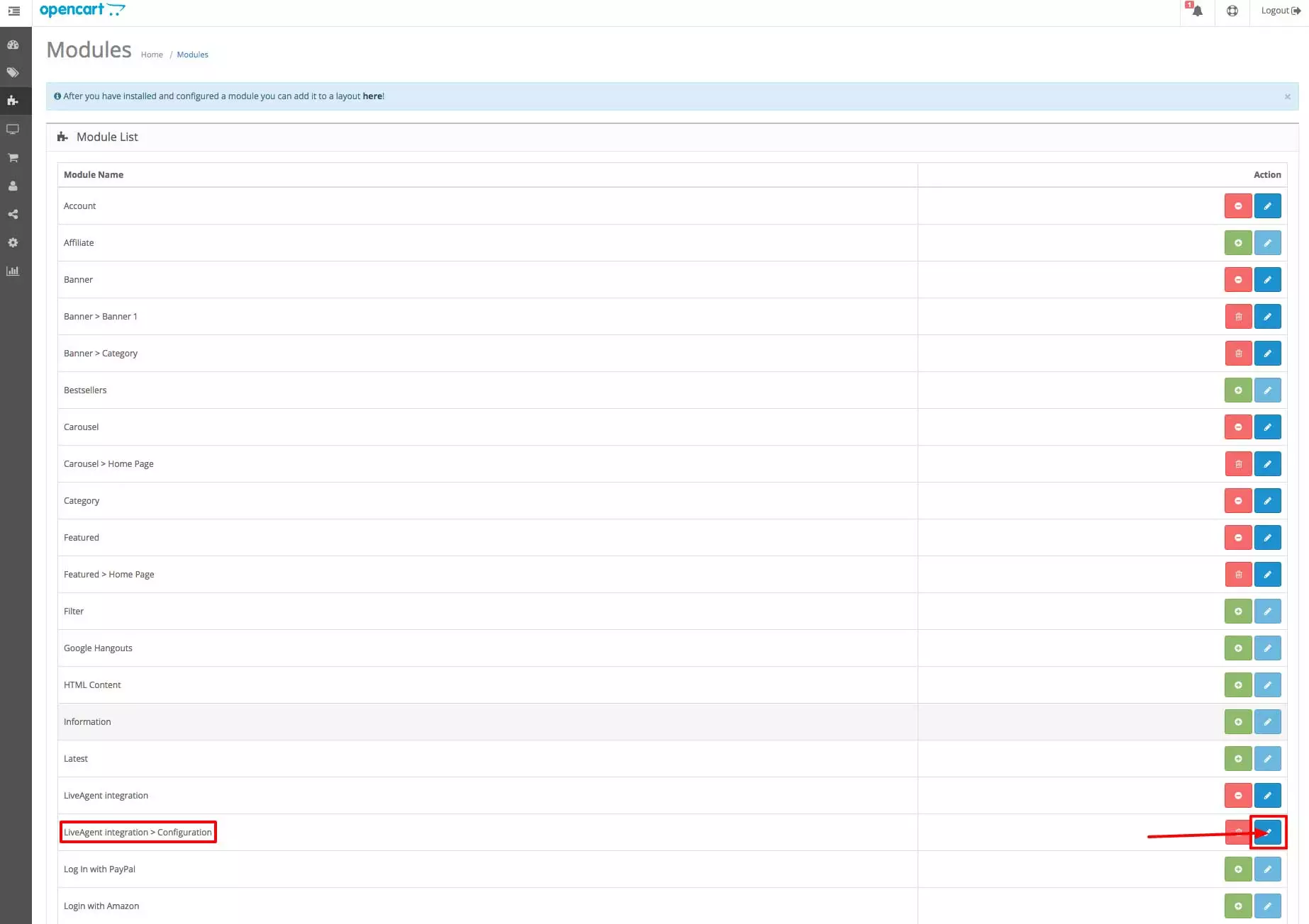 Integrace OpenCart LiveAgent - Konfigurace