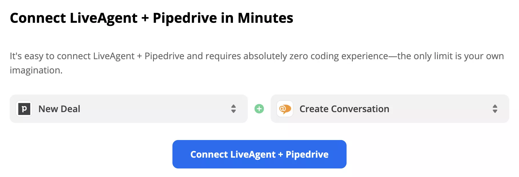 Trigger PipeDrive a akce LiveAgent vybrané na Zapier