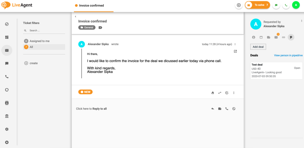 PipeDrive obchod v LiveAgent