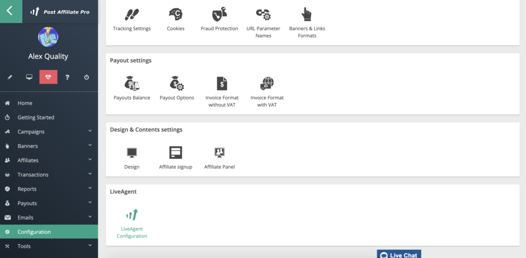 Konfigurace LiveAgent v Post Affiliate Pro