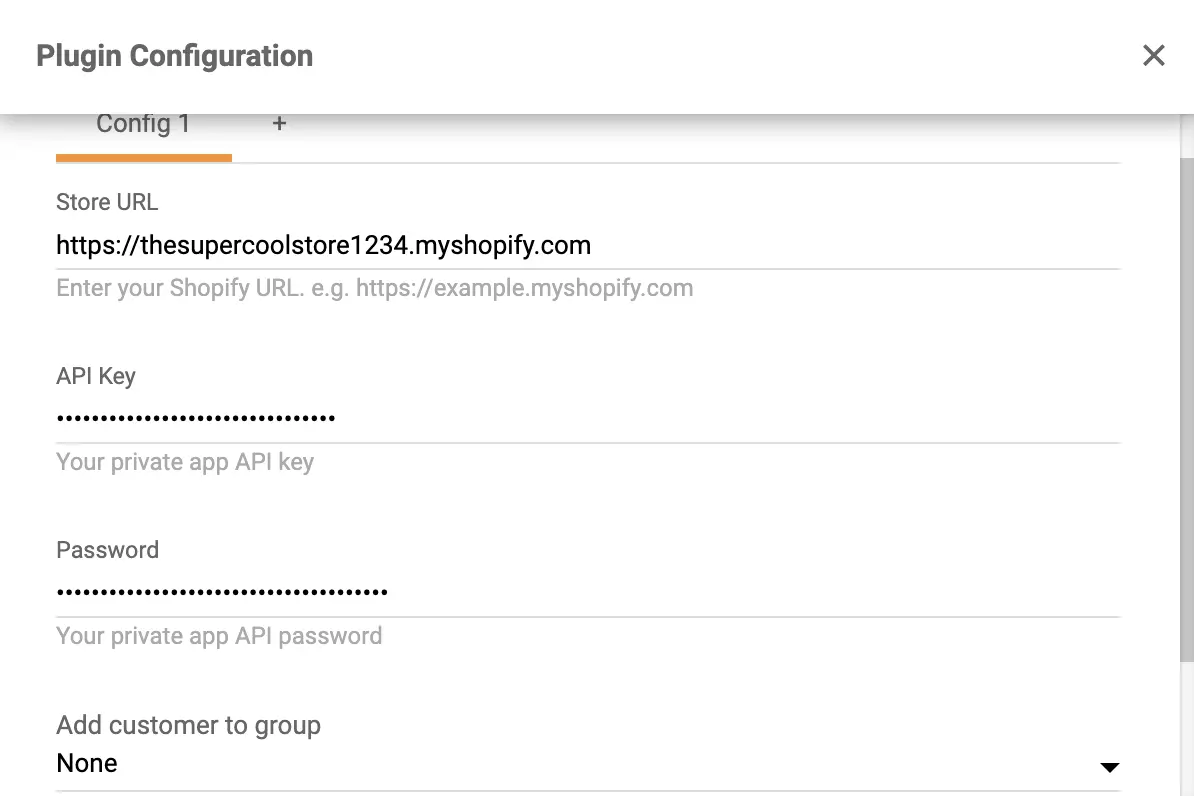 Zkopírujte a vložte klíč API a heslo do konfigurace pluginu Shopify v LiveAgent