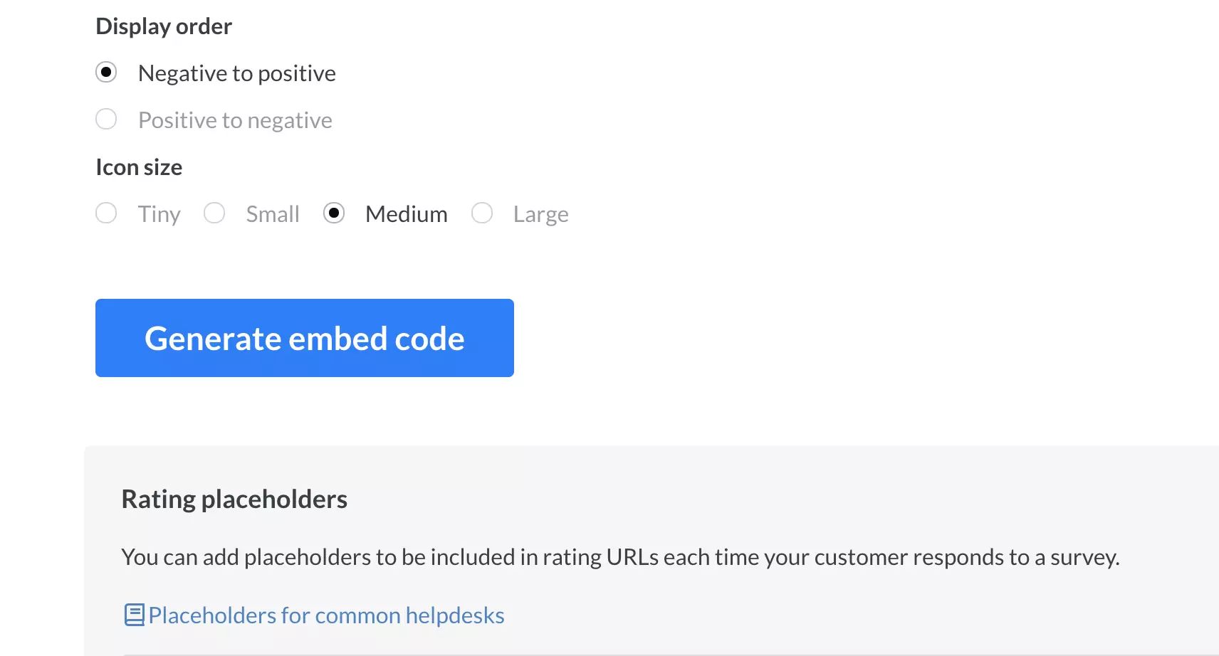 Finalizace vytvoření průzkumu s tlačítkem generování kódu pro vložení