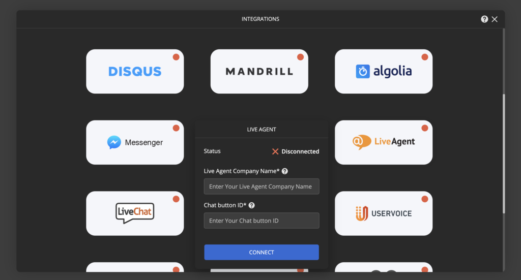 Ucraft LiveAgent integration