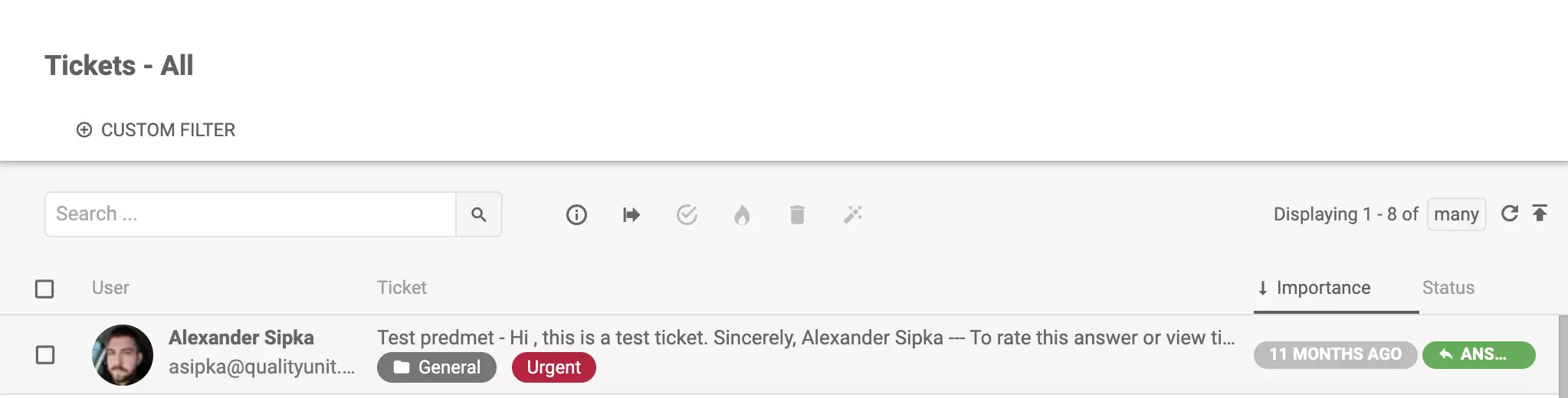 Zobrazení ticketu s tagem Urgent