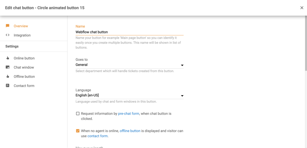 Konfigurace tlačítka chatu v LiveAgent