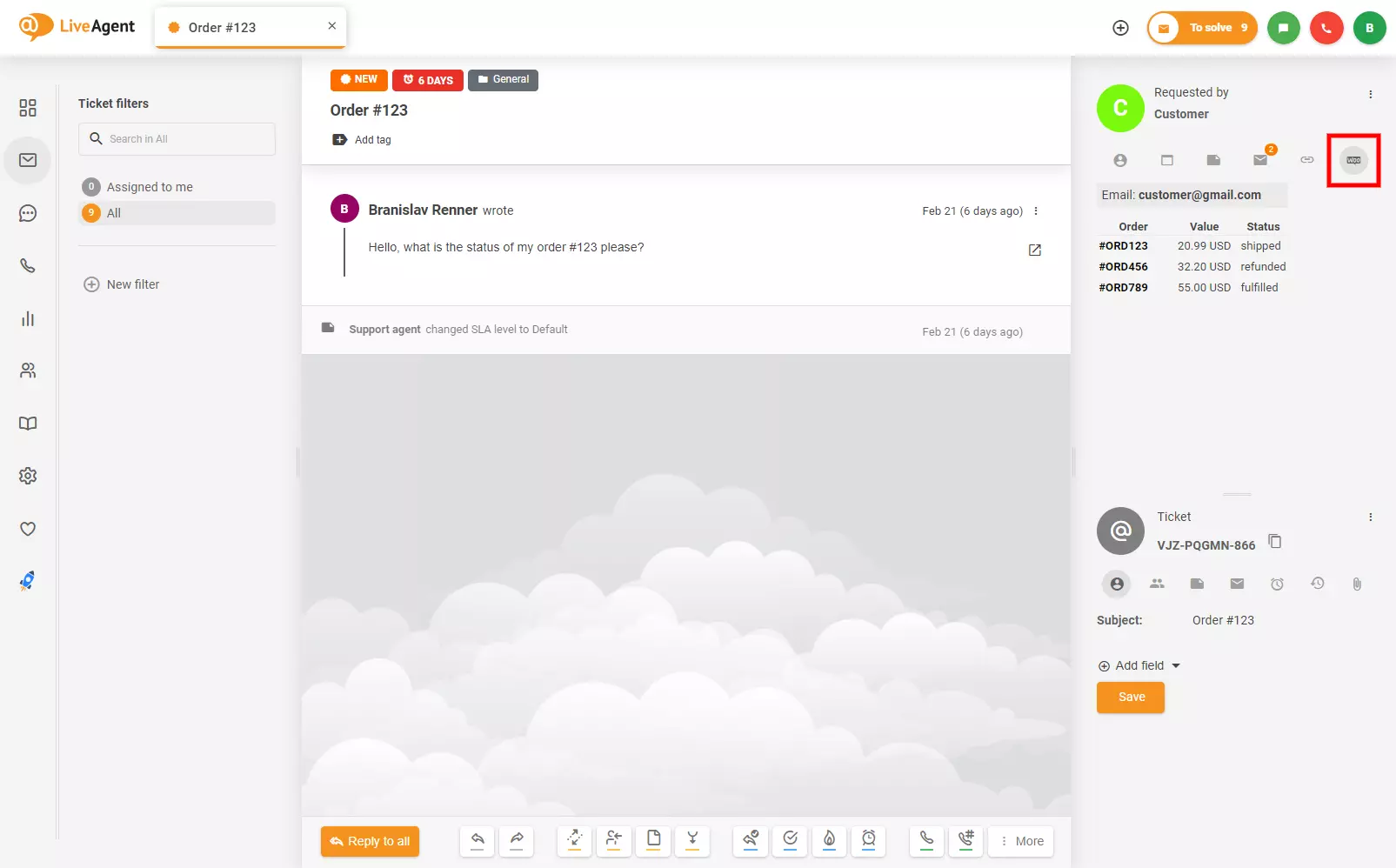 Kde najít integraci Woocommerce v ticketu LiveAgent