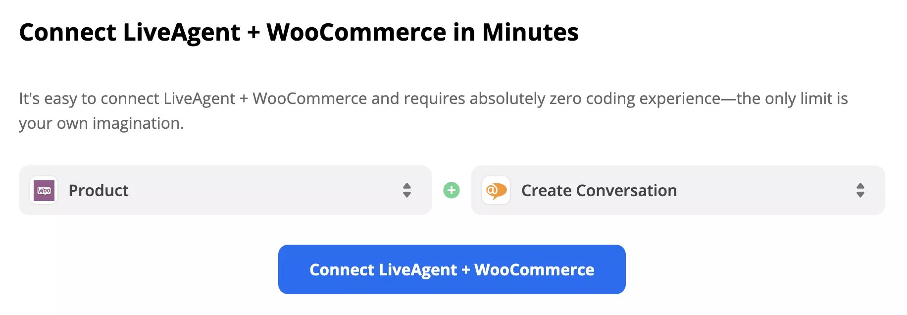 Trigger WooCommerce a akce LiveAgent vybrané na stránce integrace Zapier