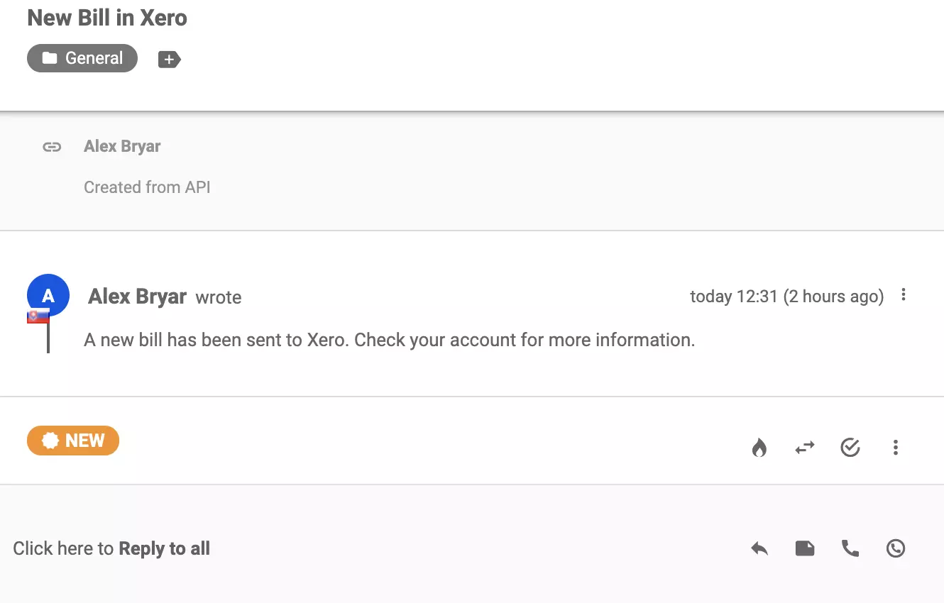 A new conversation sent to LiveAgent ticketing system after successful integration with Xero