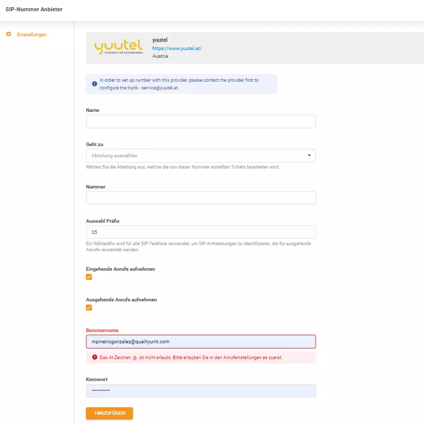 Přihlašovací údaje yuutel