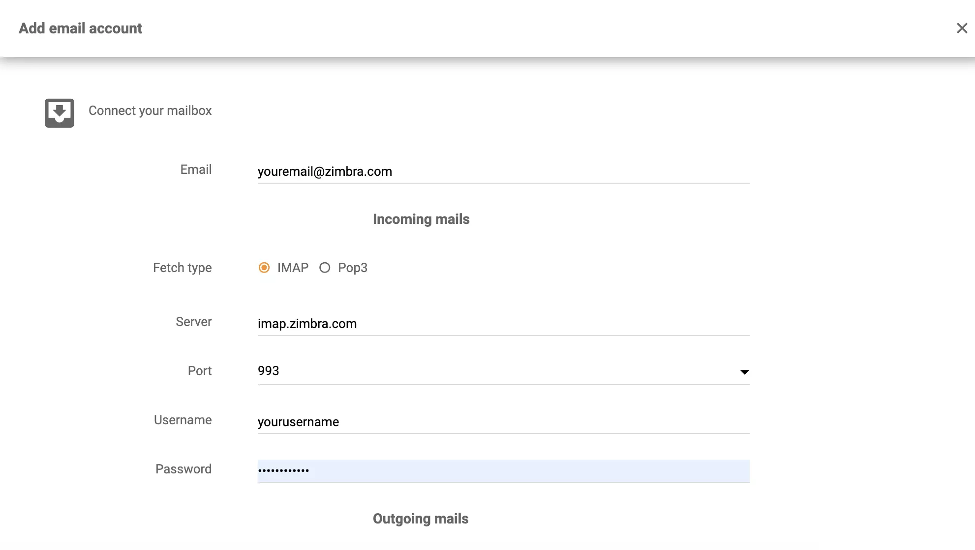 Nastavení IMAP/POP3 Zimbry